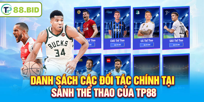 Danh sách các đối tác chính tại sảnh thể thao của TP88